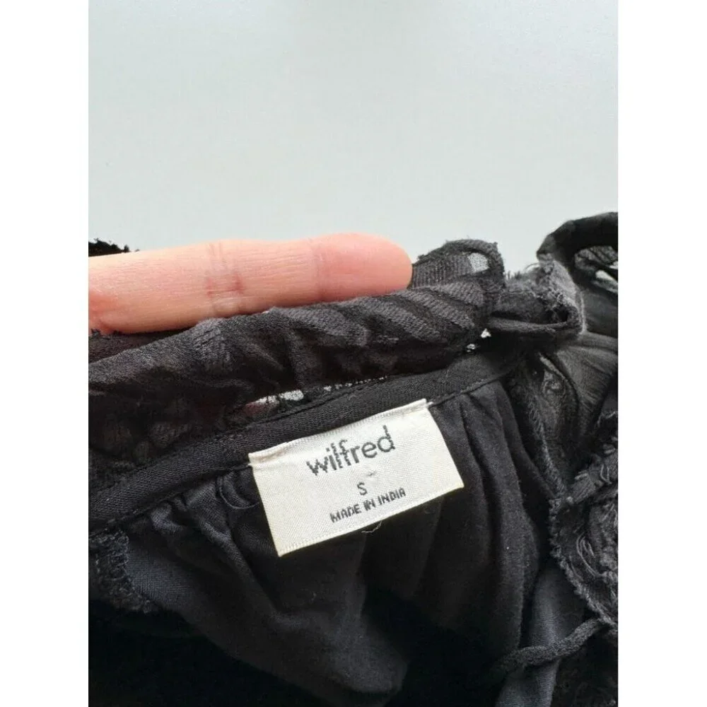 Aritzia WILFRED Dufour Black Sheer Leaf Jacquard Midi Peasant Dress, Size S - Picture 11 of 16
